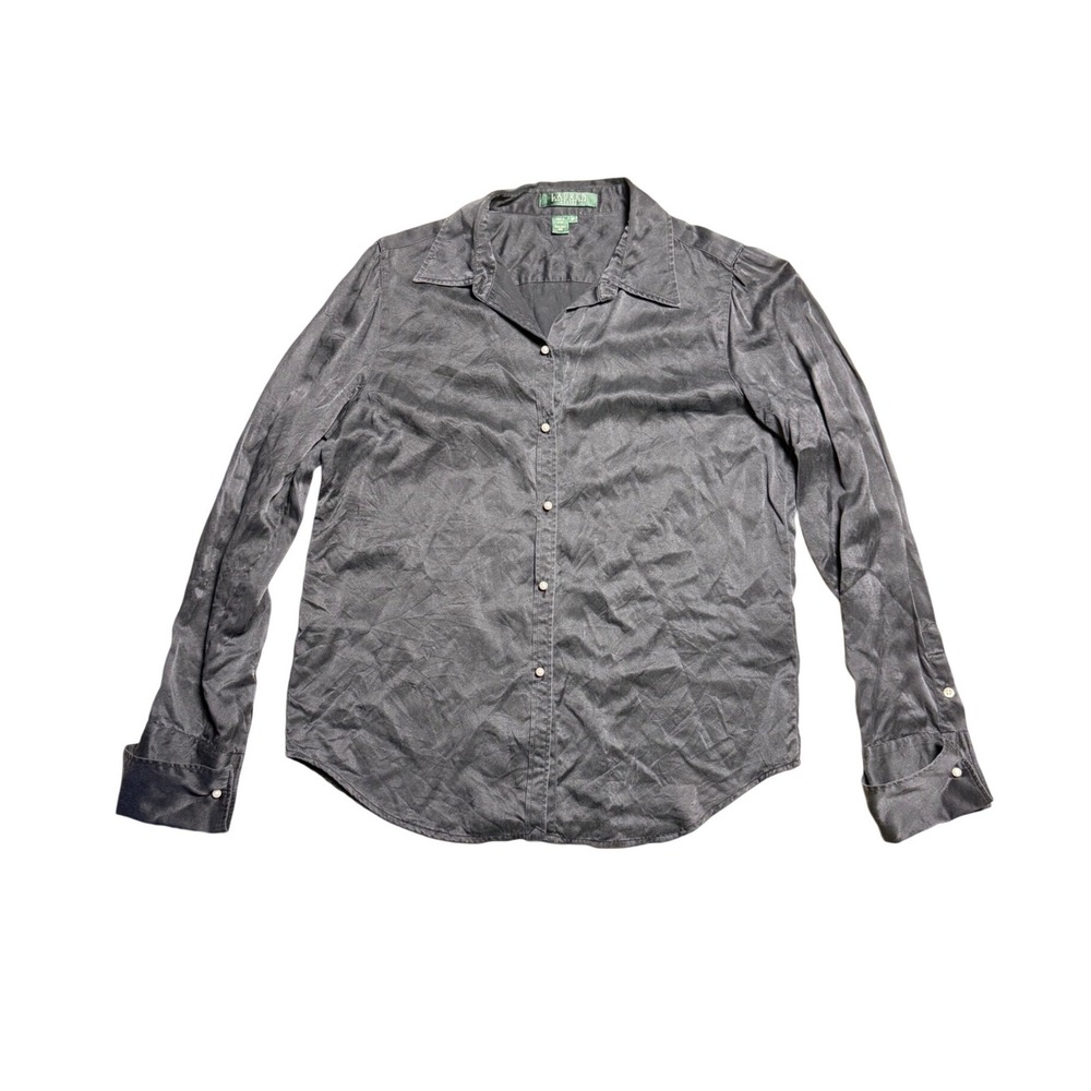 Lauren Ralph Lauren Petite 100% Silk Button Down Shirt